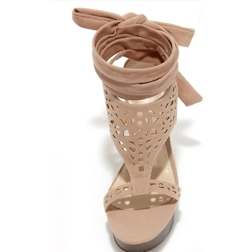 Bamboo Lace Up Wedge Sandals